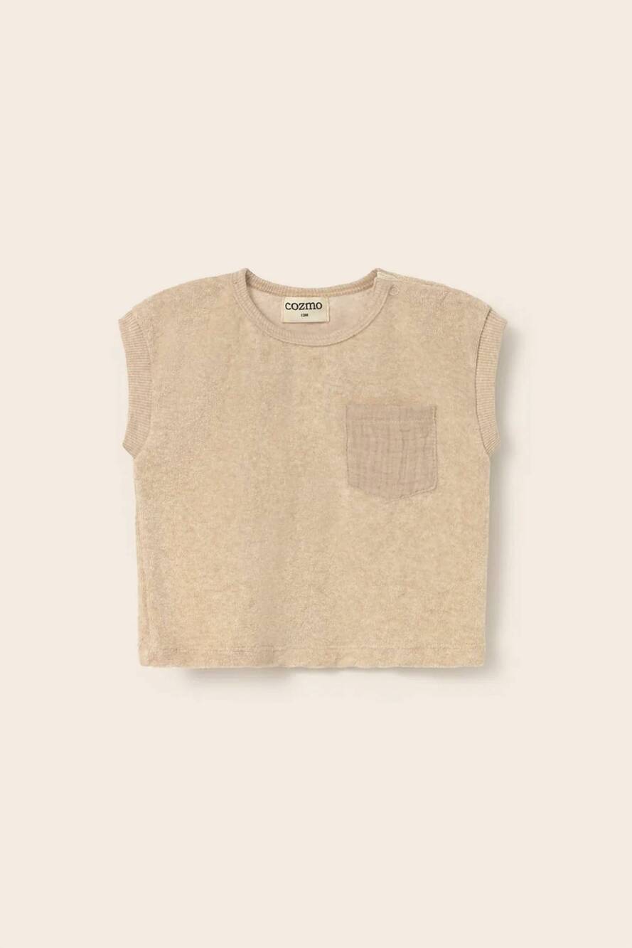 NEW MY LITTLE COZMO boys soft terry cloth t-shirt in beige melange
